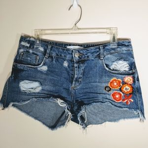 Zara Trafluca Denim Embroidered Shorts